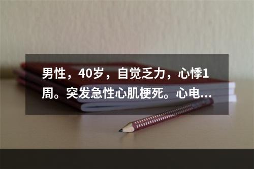 男性，40岁，自觉乏力，心悸1周。突发急性心肌梗死。心电图示