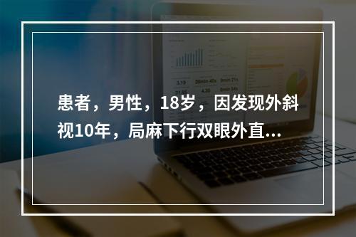 患者，男性，18岁，因发现外斜视10年，局麻下行双眼外直肌后