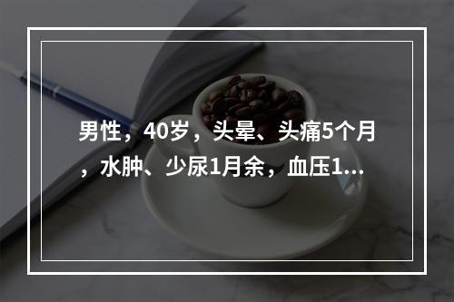 男性，40岁，头晕、头痛5个月，水肿、少尿1月余，血压190