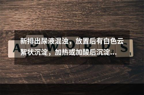 新排出尿液混浊，放置后有白色云絮状沉淀，加热或加酸后沉淀不消