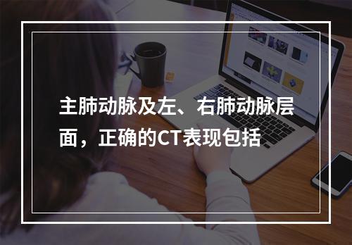 主肺动脉及左、右肺动脉层面，正确的CT表现包括