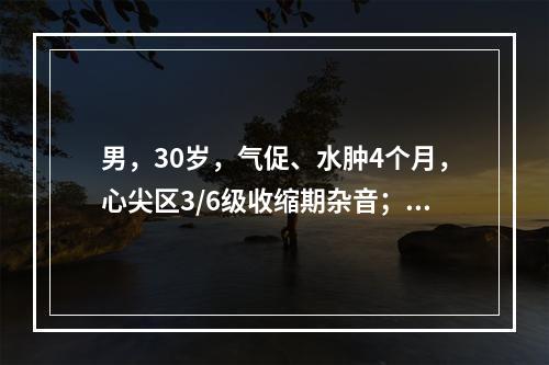 男，30岁，气促、水肿4个月，心尖区3/6级收缩期杂音；心电