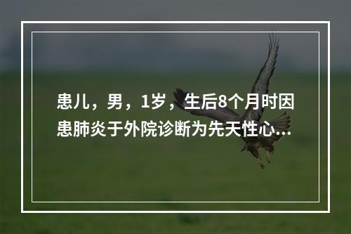 患儿，男，1岁，生后8个月时因患肺炎于外院诊断为先天性心脏病