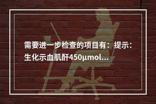 需要进一步检查的项目有：提示：生化示血肌酐450μmol/L