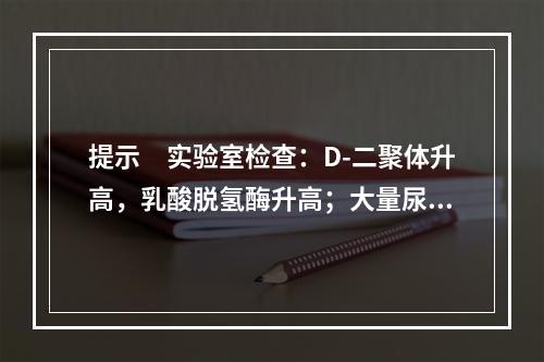 提示　实验室检查：D-二聚体升高，乳酸脱氢酶升高；大量尿蛋白