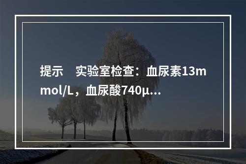 提示　实验室检查：血尿素13mmol/L，血尿酸740μmo