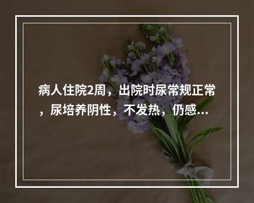 病人住院2周，出院时尿常规正常，尿培养阴性，不发热，仍感腹痛