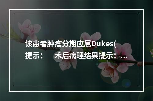 该患者肿瘤分期应属Dukes(提示：　术后病理结果提示：肿瘤