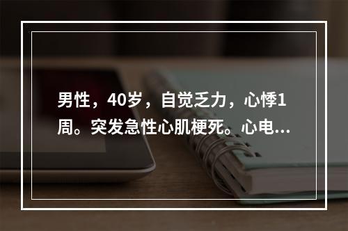 男性，40岁，自觉乏力，心悸1周。突发急性心肌梗死。心电图示