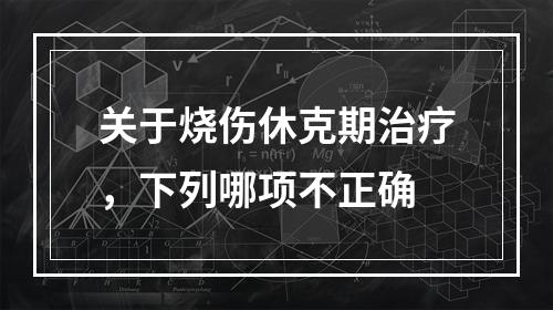 关于烧伤休克期治疗，下列哪项不正确