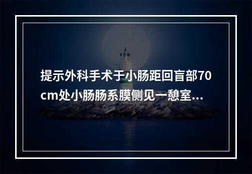 提示外科手术于小肠距回盲部70cm处小肠肠系膜侧见一憩室，大