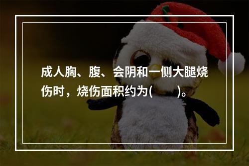 成人胸、腹、会阴和一侧大腿烧伤时，烧伤面积约为(　　)。