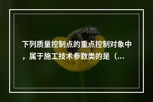 下列质量控制点的重点控制对象中，属于施工技术参数类的是（　）