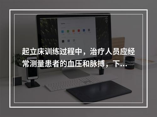 起立床训练过程中，治疗人员应经常测量患者的血压和脉搏，下列哪