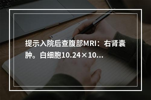 提示入院后查腹部MRI：右肾囊肿。白细胞10.24×10/L