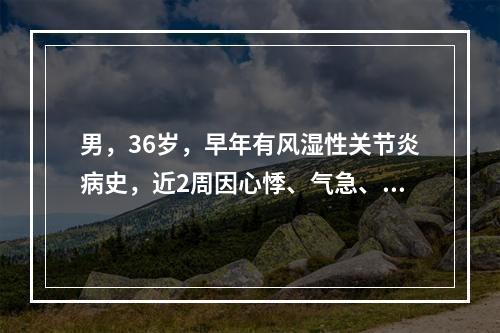 男，36岁，早年有风湿性关节炎病史，近2周因心悸、气急、不能