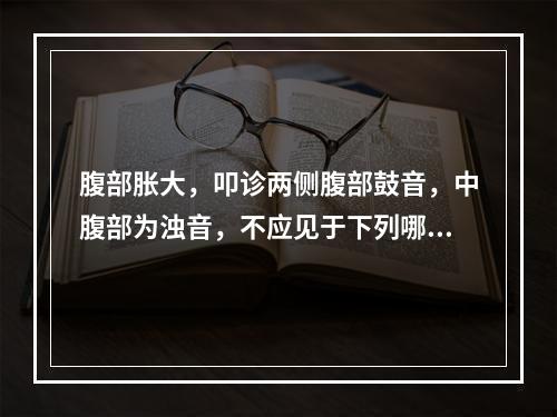 腹部胀大，叩诊两侧腹部鼓音，中腹部为浊音，不应见于下列哪一种