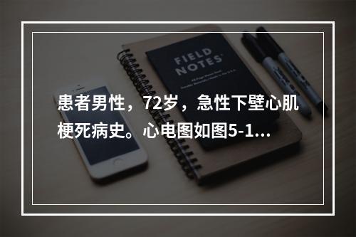 患者男性，72岁，急性下壁心肌梗死病史。心电图如图5-19所