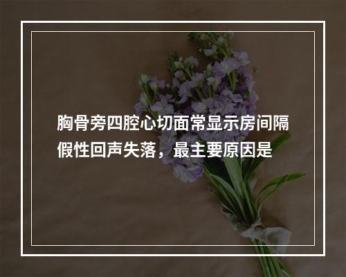 胸骨旁四腔心切面常显示房间隔假性回声失落，最主要原因是