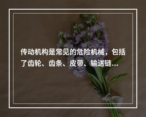 传动机构是常见的危险机械，包括了齿轮、齿条、皮带、输送链和链