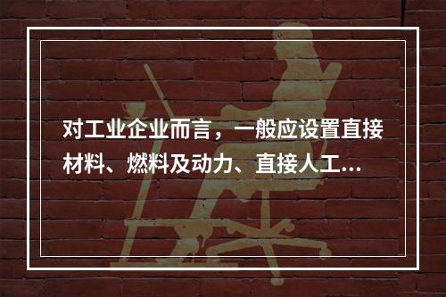 对工业企业而言，一般应设置直接材料、燃料及动力、直接人工、制