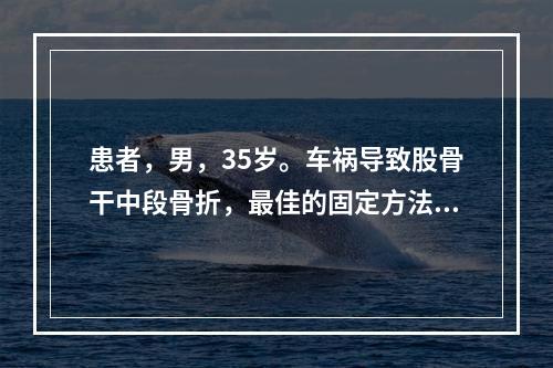 患者，男，35岁。车祸导致股骨干中段骨折，最佳的固定方法是（