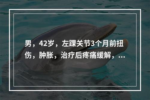 男，42岁，左踝关节3个月前扭伤，肿胀，治疗后疼痛缓解，最近