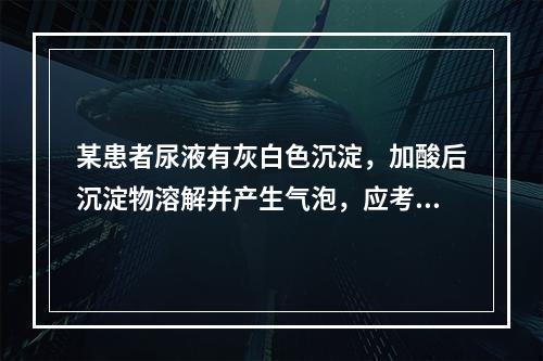 某患者尿液有灰白色沉淀，加酸后沉淀物溶解并产生气泡，应考虑