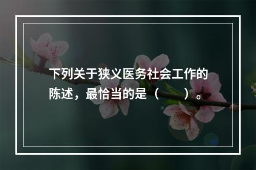 下列关于狭义医务社会工作的陈述，最恰当的是（　　）。