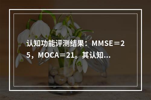 认知功能评测结果：MMSE＝25，MOCA＝21。其认知功能