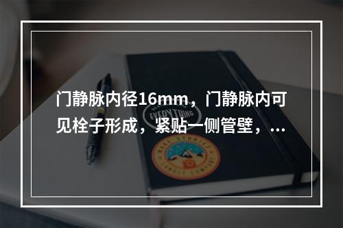 门静脉内径16mm，门静脉内可见栓子形成，紧贴一侧管壁，此时