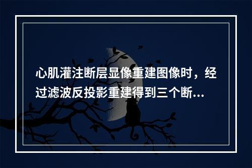 心肌灌注断层显像重建图像时，经过滤波反投影重建得到三个断面图