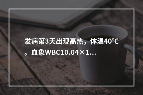 发病第3天出现高热，体温40℃。血象WBC10.04×10/