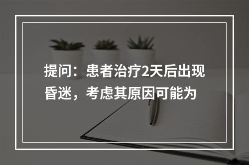 提问：患者治疗2天后出现昏迷，考虑其原因可能为