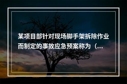 某项目部针对现场脚手架拆除作业而制定的事故应急预案称为（　）