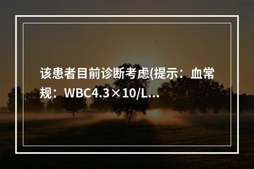 该患者目前诊断考虑(提示：血常规：WBC4.3×10/L，N