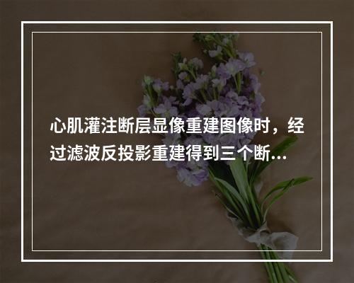 心肌灌注断层显像重建图像时，经过滤波反投影重建得到三个断面图