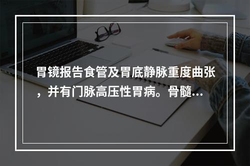 胃镜报告食管及胃底静脉重度曲张，并有门脉高压性胃病。骨髓结果