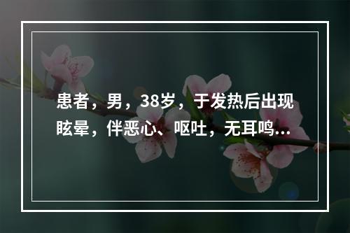 患者，男，38岁，于发热后出现眩晕，伴恶心、呕吐，无耳鸣及听