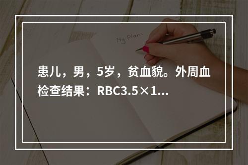 患儿，男，5岁，贫血貌。外周血检查结果：RBC3.5×10／