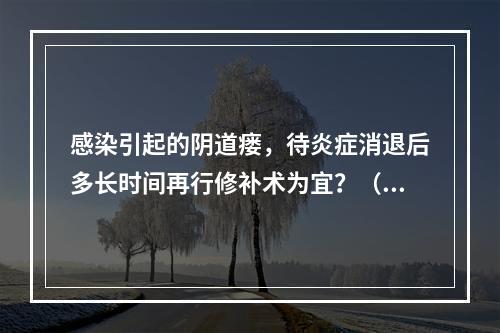 感染引起的阴道瘘，待炎症消退后多长时间再行修补术为宜？（　　