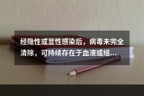 经隐性或显性感染后，病毒未完全清除，可持续存在于血液或组织中