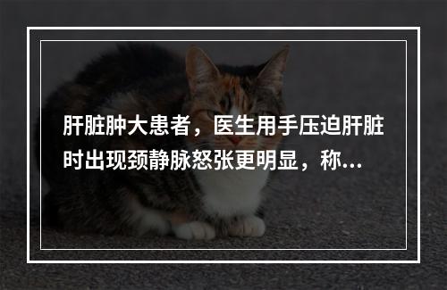 肝脏肿大患者，医生用手压迫肝脏时出现颈静脉怒张更明显，称为肝