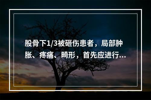 股骨下1/3被砸伤患者，局部肿胀、疼痛、畸形，首先应进行的检