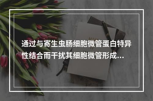 通过与寄生虫肠细胞微管蛋白特异性结合而干扰其细胞微管形成，可