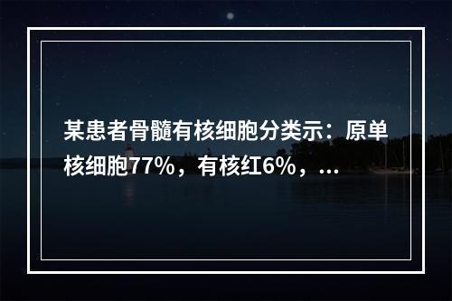 某患者骨髓有核细胞分类示：原单核细胞77％，有核红6％，其他