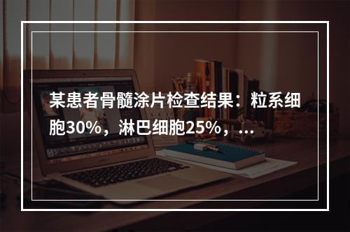 某患者骨髓涂片检查结果：粒系细胞30%，淋巴细胞25%，单核