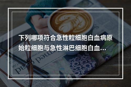 下列哪项符合急性粒细胞白血病原始粒细胞与急性淋巴细胞白血病原