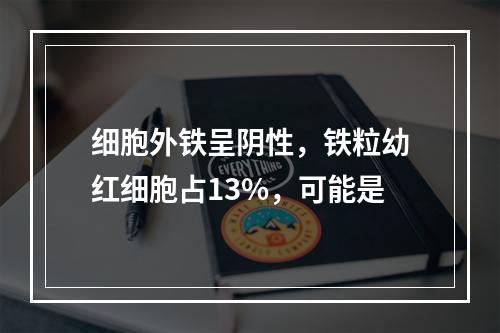 细胞外铁呈阴性，铁粒幼红细胞占13%，可能是