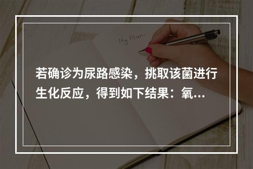 若确诊为尿路感染，挑取该菌进行生化反应，得到如下结果：氧化酶